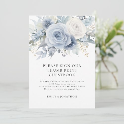Blue Florals Thumbprint Guestbook sign card