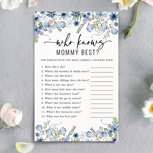 Blue Florals Who Knows Mommy Best Baby Shower Game