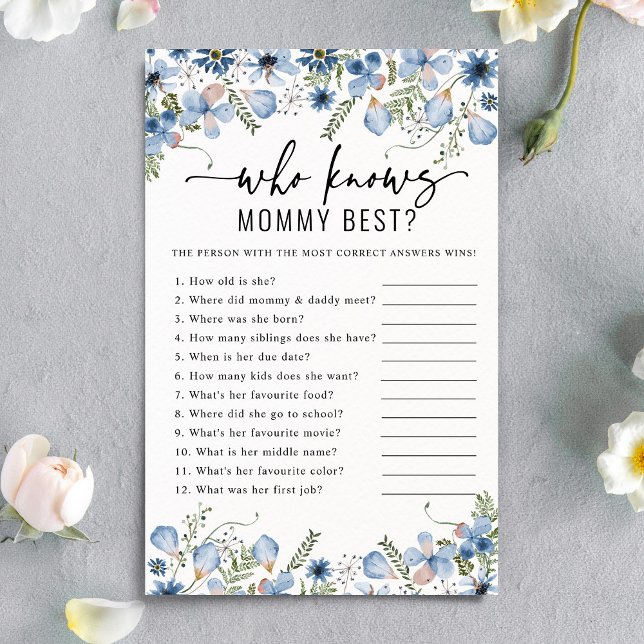 Blue Florals Who Knows Mommy Best Baby Shower Game (Creator Uploaded)