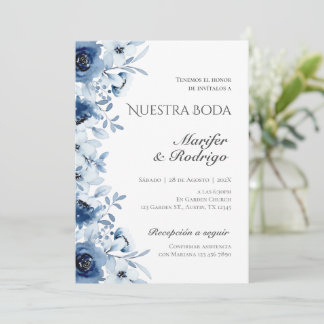 Blue Flores wedding invitation