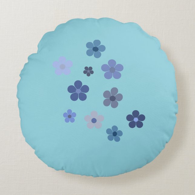 Blue Floural Round Pillow (Front)