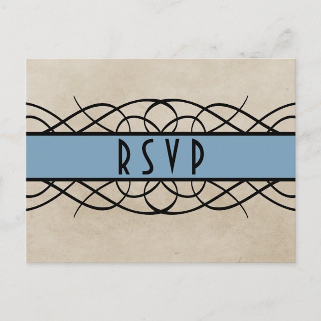 Blue Flourish Border RSVP Postcard (Front)