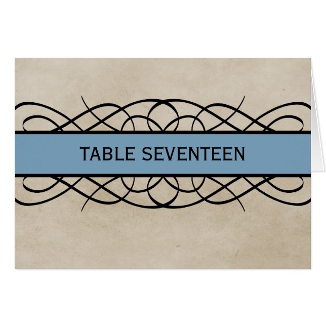 Blue Flourish Border Table Number Card (Front Horizontal)