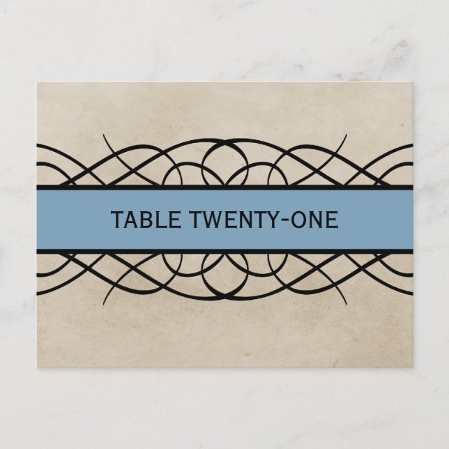 Blue Flourish Border Table Number Postcard (Front)