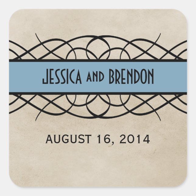 Blue Flourish Border Wedding Stickers (Front)