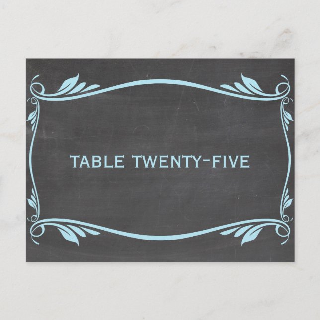 Blue Flourish Chalkboard Table Number Postcard (Front)