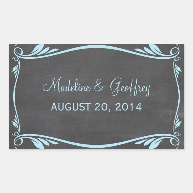 Blue Flourish Chalkboard Wedding Stickers (Front)