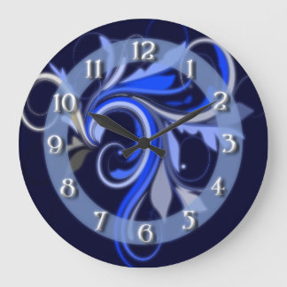 Blue Flourish Large Clock
