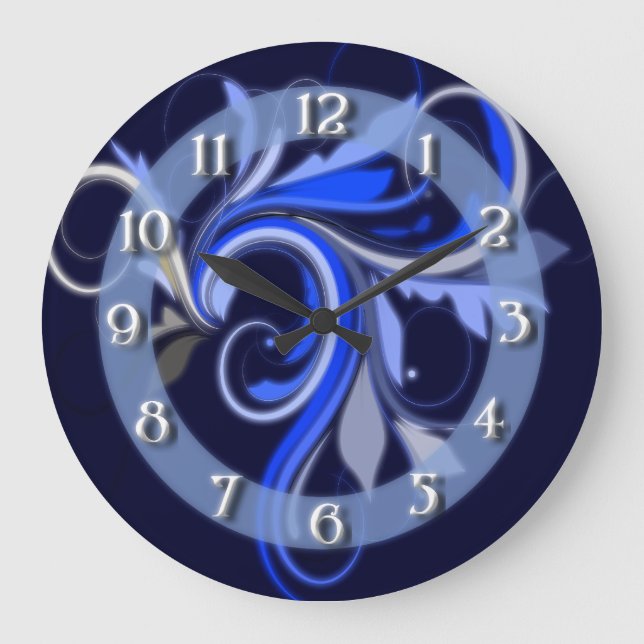 Blue Flourish Large Clock (Front)