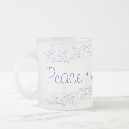 Blue Flourish Peace Joy Love Christmas Frosted Glass Coffee Mug