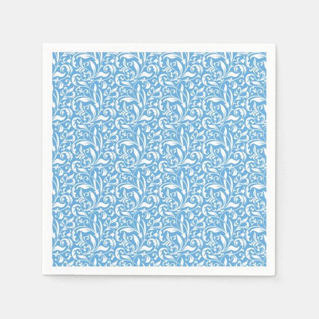 Blue Flourish Print Paper Napkins (Front)