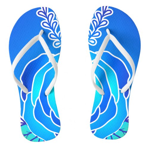 Blue Flower Abstract Style personal name Flip Flops