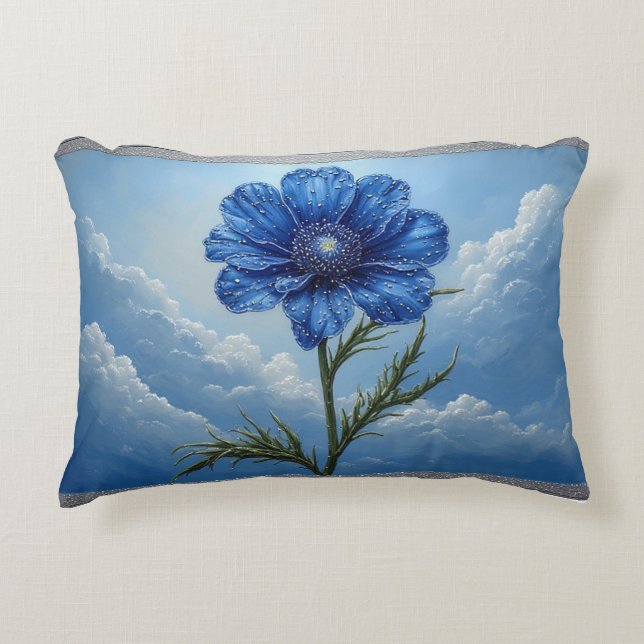 Blue Flower Against Bright Cloudy Sky Accent Pillow (Front)