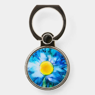 Blue Flower Alcohol Ink Abstract Phone Ring Stand
