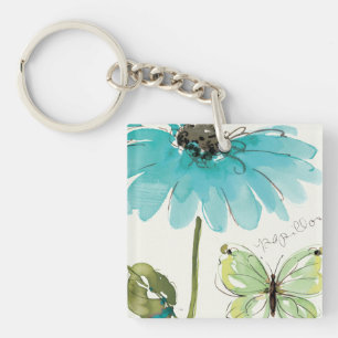Blue Flower and Butterfly Keychain