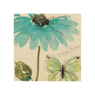 Blue Flower and Butterfly Wood Wall Art