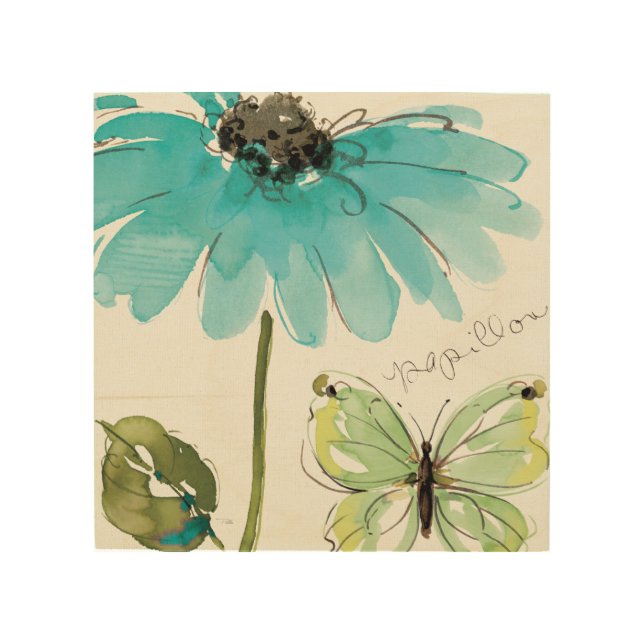 Blue Flower and Butterfly Wood Wall Art (Front)