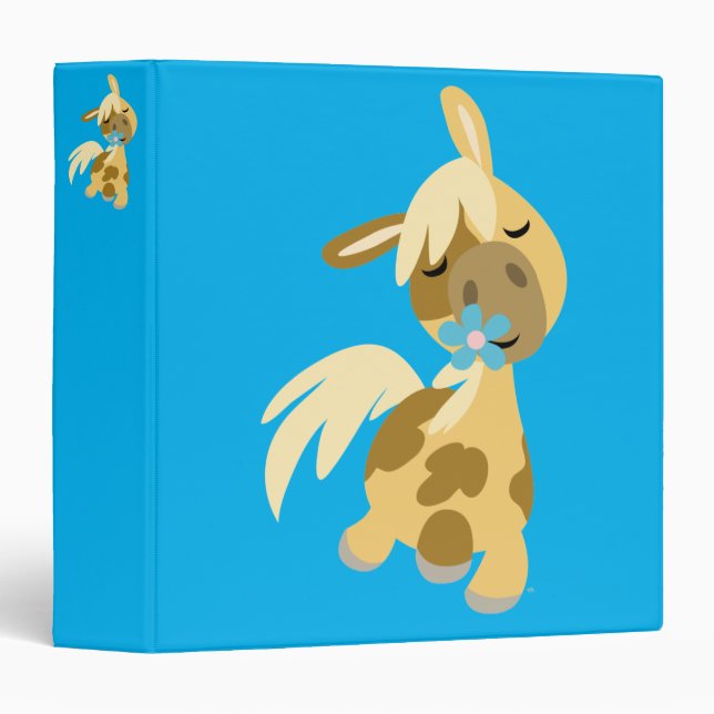 Blue Flower and Cute Cartoon Pony 3 Ring Binder (Front/Spine)