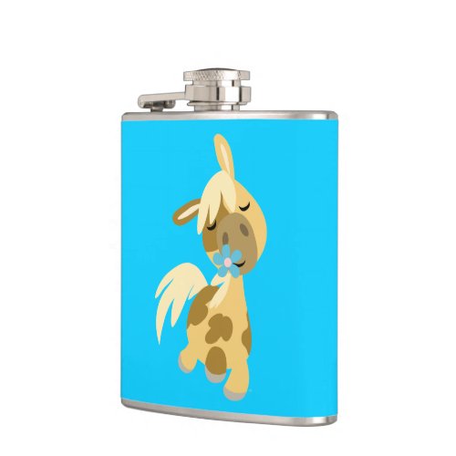 Blue Flower and Cute Cartoon Pony Hip Flask