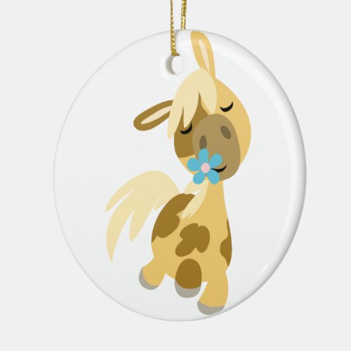 Blue Flower and Cute Cartoon Pony Ornament