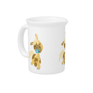 Blue Flower and Cute Cartoon Pony Pitcher