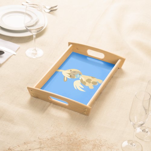 Blue Flower and Cute Cartoon Pony Serving Tray