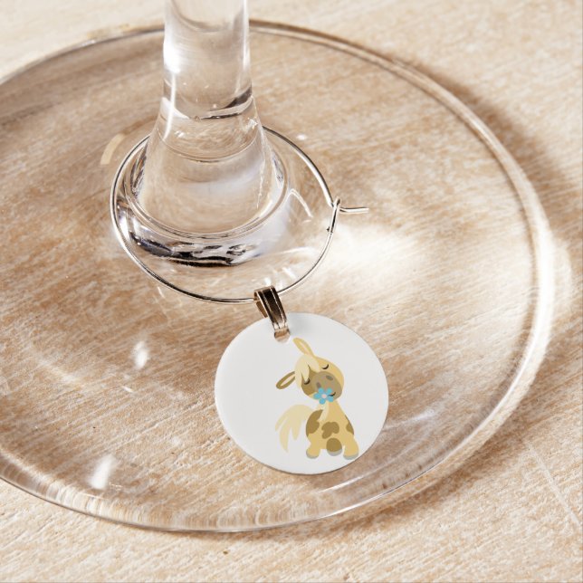 Blue Flower and Cute Cartoon Pony Wine Charm (In Situ)