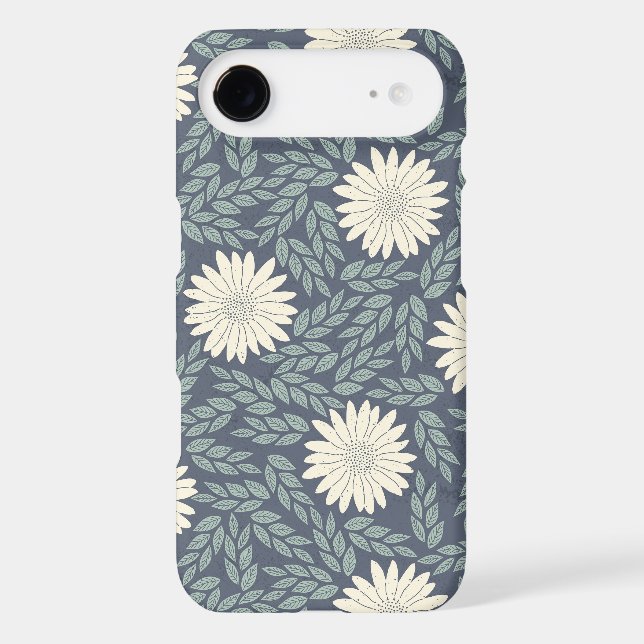 Blue Flower and Leaf Pattern Case-Mate iPhone Case (Back)