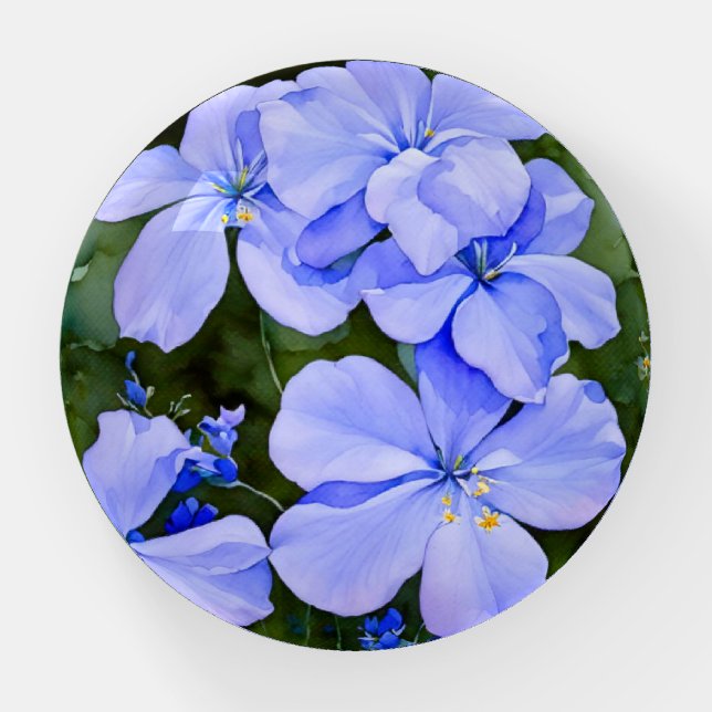Blue Flower Art Glass Paperweight (Front)