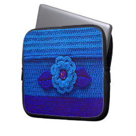 Blue Flower Artisan Crochet Print Electronics Bag