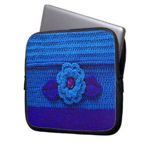 Blue Flower Artisan Crochet Print Electronics Bag