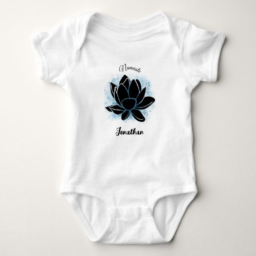 blue flower _ baby bodysuit customizable name