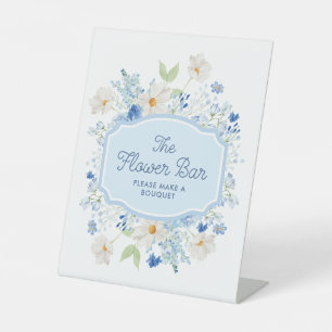 Blue Flower Bar Bridal Shower Pedestal Sign