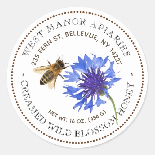 Blue Flower Bee Editable Honey Product Label