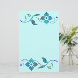 Blue Flower Border Stationery | Zazzle