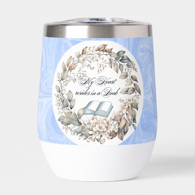 Blue Flower Bouquet Book lovers Thermal Wine Tumbler (Front)
