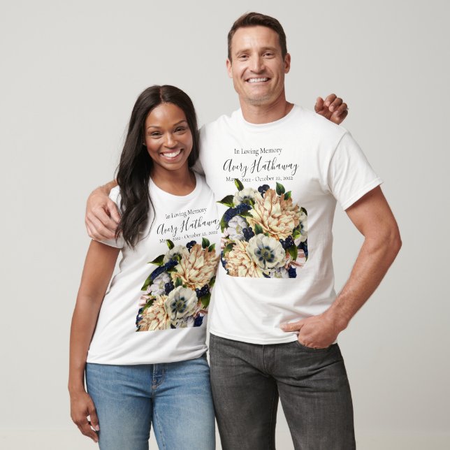 Blue Flower Bouquet Funeral Memorial T-Shirt (Unisex)