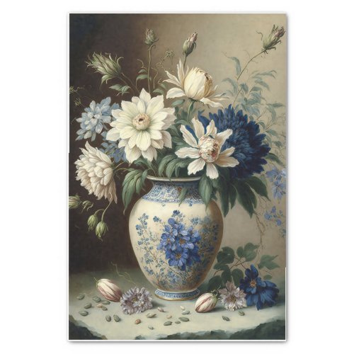 Blue Flower Bouquet Vase Still Life Decoupage  Tissue Paper