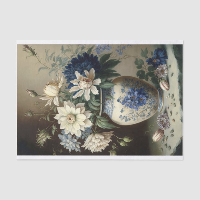 Blue Flower Bouquet Vase Still Life Decoupage  Tissue Paper (Front)