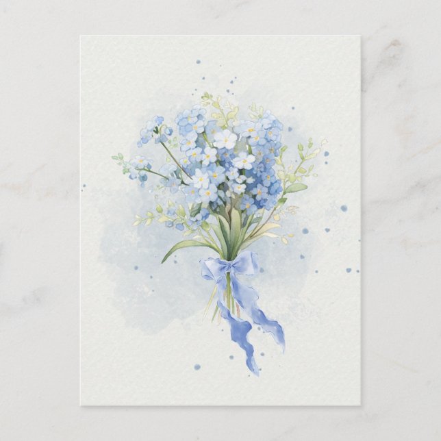 Blue flower bouquet watercolor art postcard (Front)