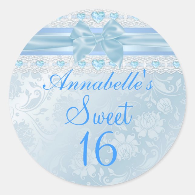 Blue Flower & Bow Sweet 16 Sticker (Front)