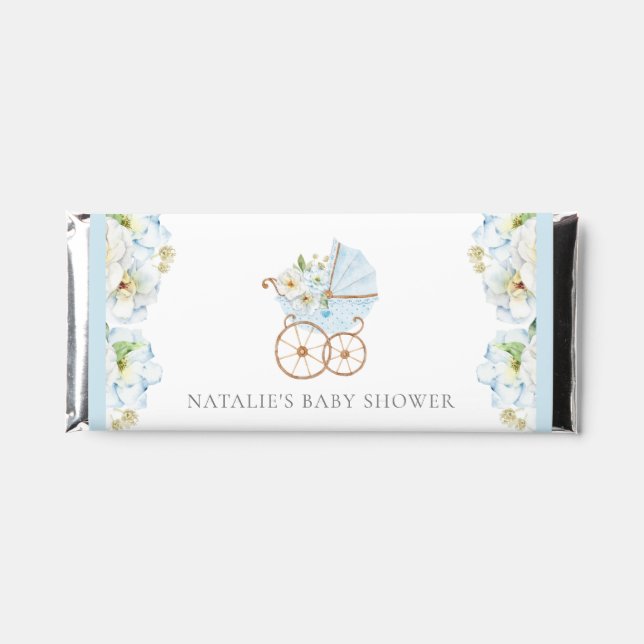 Blue Flower Boy Baby Shower Hershey Bar Favors (Front)