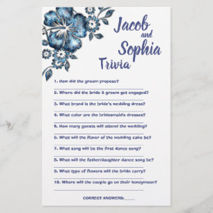 BLUE FLOWER BRIDE & GROOM TRIVIA SHOWER GAME CARD FLYER