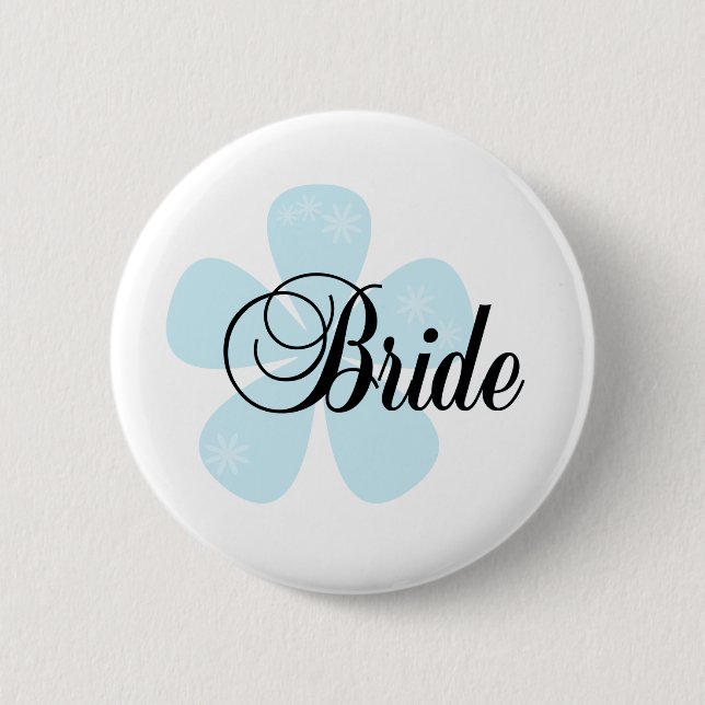 Blue Flower Bride Pinback Button (Front)