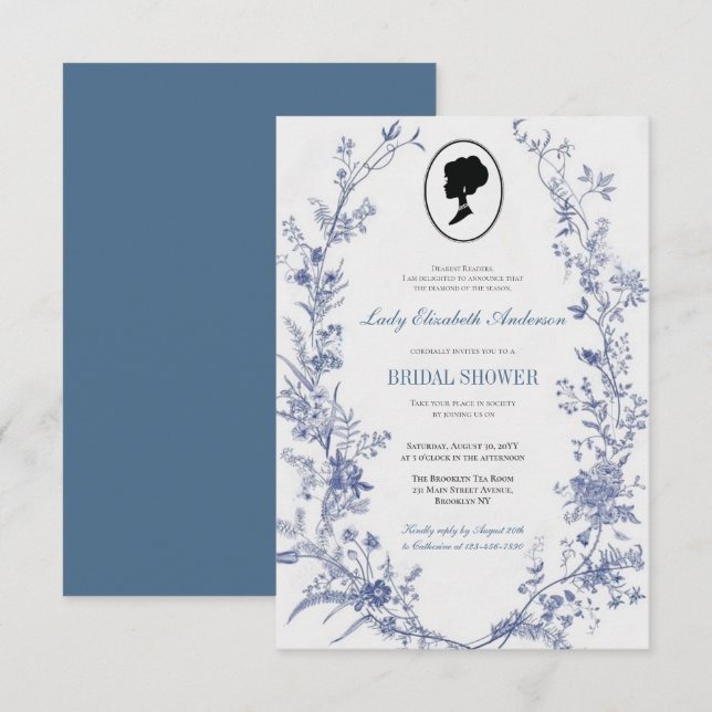 Blue Flower Bridge Theme, Nupci Tea Regency Invitation (Front/Back)