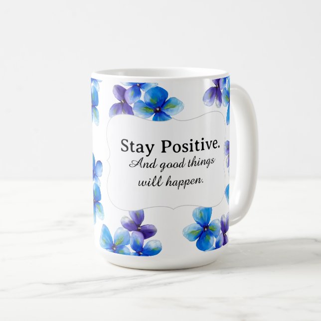 Blue flower coffee mug positive statement  (Front Right)