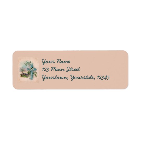 Blue flower cross christian address labels zazzle