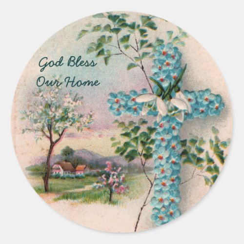 Blue Flower Cross Sticker