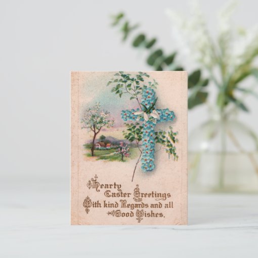 Blue Flower Cross Vintage Easter Postcard | Zazzle