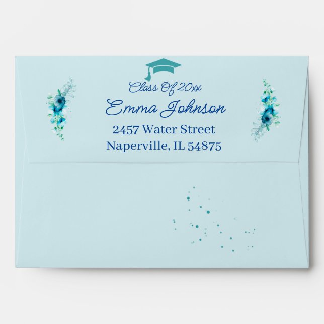 Blue Flower Custom Graduation Envelope (Back (Top Flap))